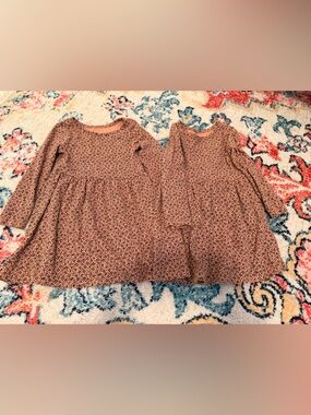 Cat and Jack Twin Matching Long Sleeve Flutter Hem Dresses - leopard